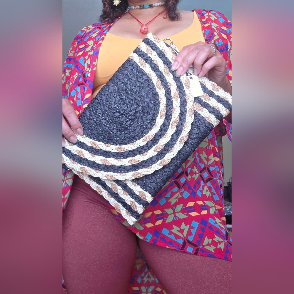 Black and Cream Woven Clutch